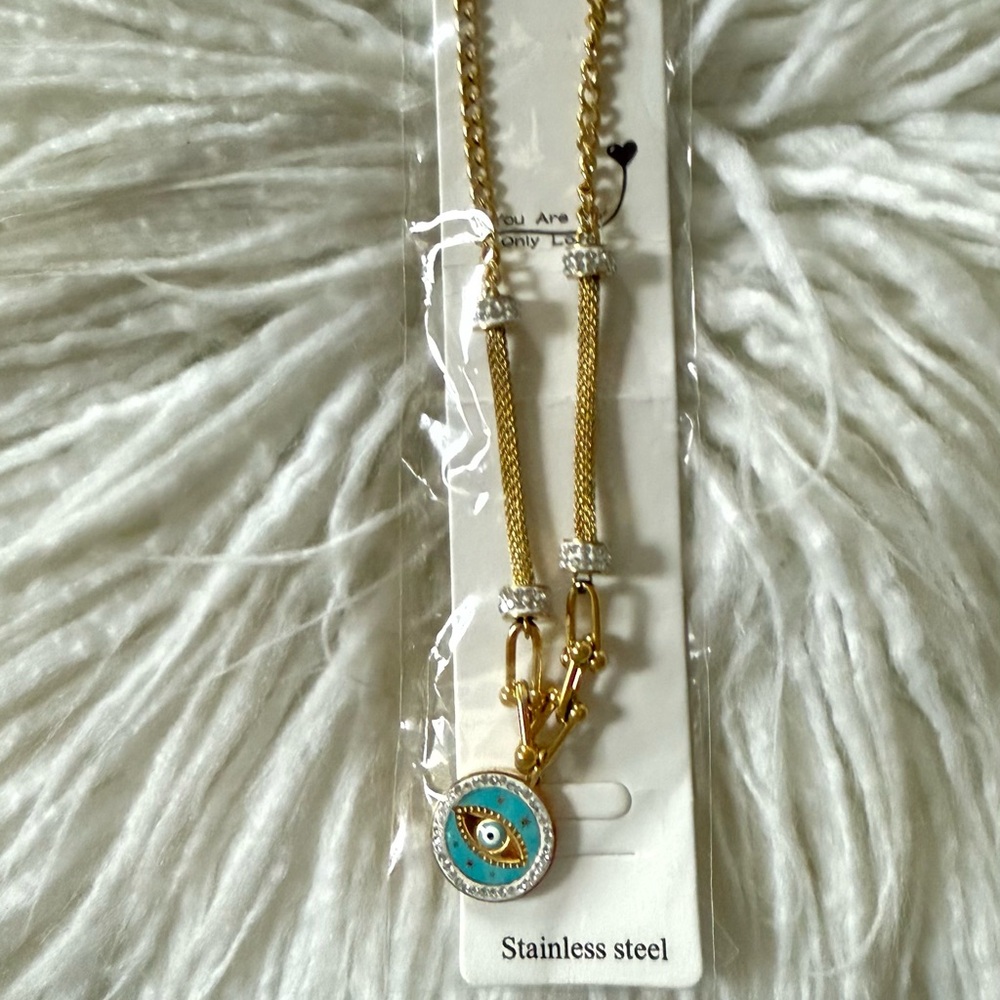 Mystic Gold and Blue Evil Eye Necklace